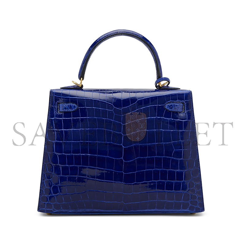 HERMÈS MASTER ELECTRIC SHINY BLUE CROCODILE KELLY 25 GOLD HARDWARE (25*17*7cm)